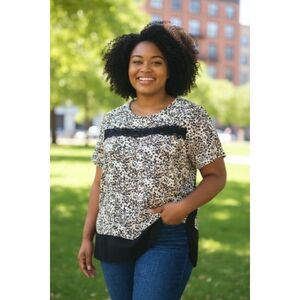 Ashley Stewart Leopard Print Top with Black Details